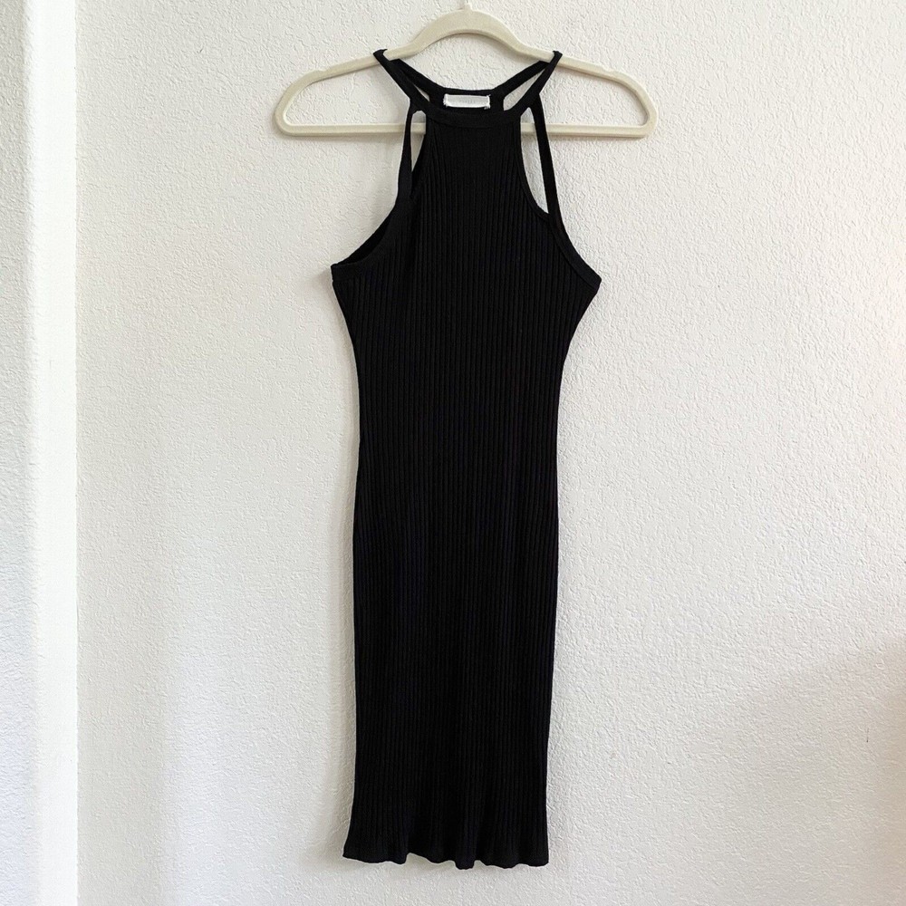 POETRY Black Spaghetti-Strap Ribbed Bodycon Midi‎ Dress Small